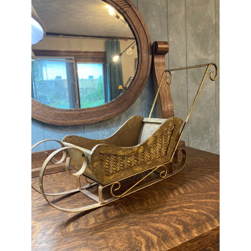 Flowers Inc Balloons Gold Metal Wood Christmas Sleigh Decorative Centerpiece 22"